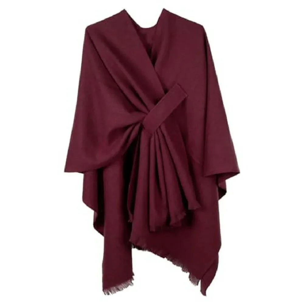 Soft Faux Wool Reversible Poncho Shawl Wrap Blanket Cape Women's